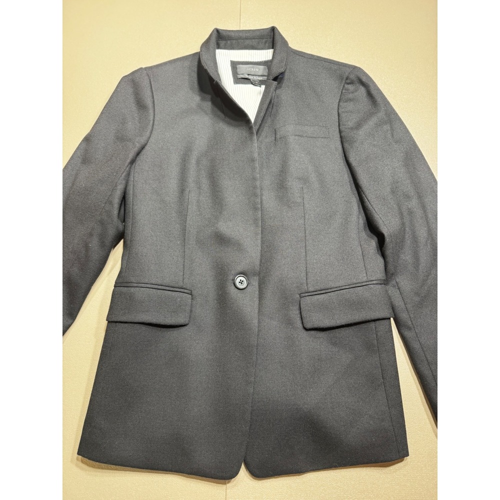J.Crew Regent Blazer Black Wool Blend Standing‎ Collar Jacket Size 12